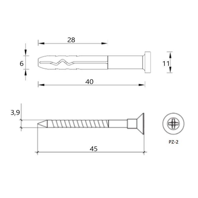 Kołek szybki montaż 6x40mm Wkręt-Met SMKC-06040 PZ2 szeroki kołnierz 200szt