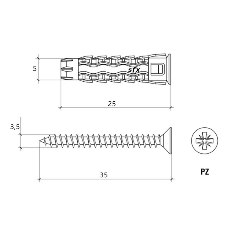 Kołek uniwersalny 5x25mm Wkręt-Met SFXP-05025035 PZ nylon 200szt.