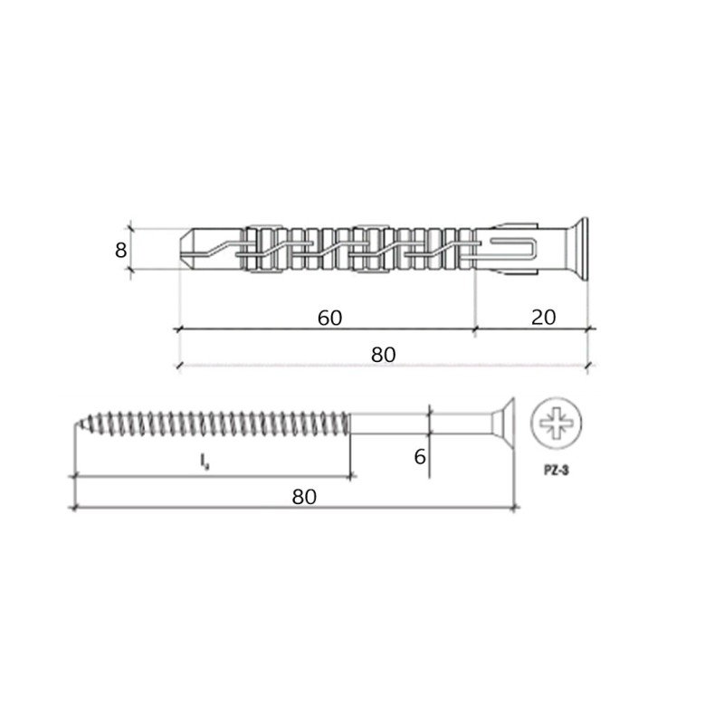 Kołek ramowy rozporowy 8x80mm Wkręt-Met KPR-PIKE-08080SK stożek PZ3 nylon 50szt.