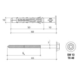 Kołek ramowy rozporowy 10x60mm Wkręt-Met KPR-FAST-10060K TX40/SW13 nylon 50szt.