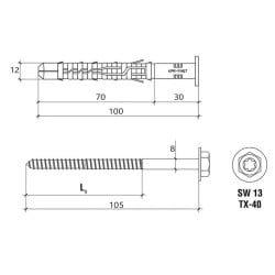 Kołek ramowy rozporowy 12x100mm Wkręt-Met KPR-FAST-12100K TX40/SW13 nylon 25szt.