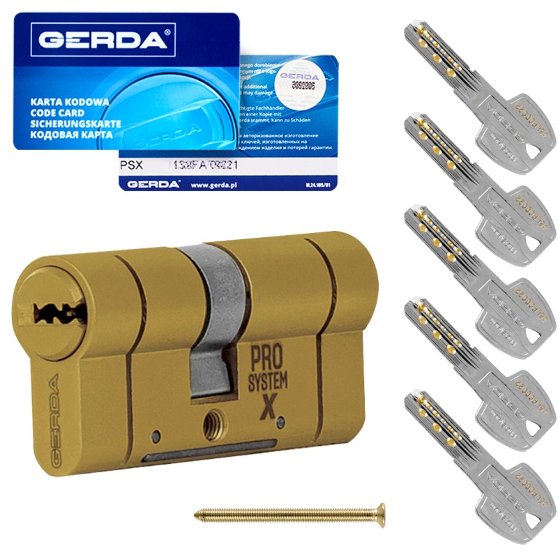 Wkładka do zamka drzwi GERDA PSX 30/40mm ATEST C KL6.2 mosiądz 5 kluczy