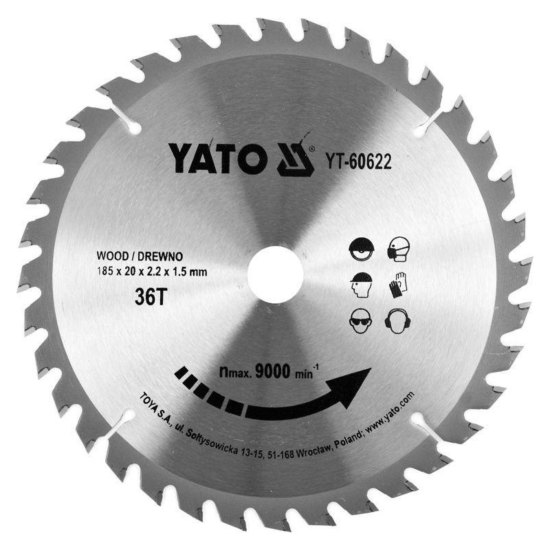Tarcza do drewna 185x20 mm 36T YATO YT-60622 9000 rpm widiowa