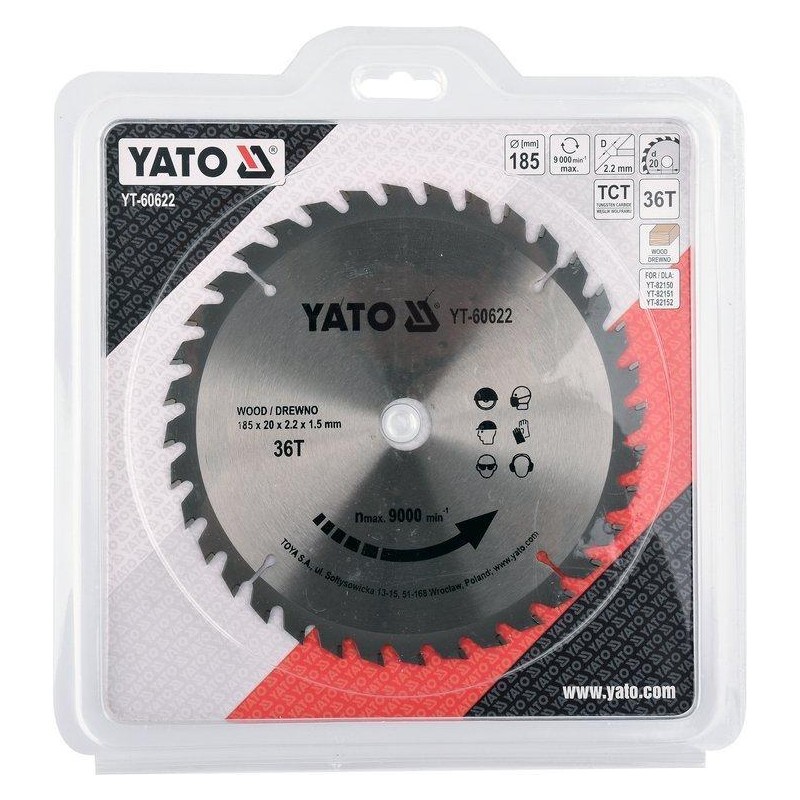 Tarcza do drewna 185x20 mm 36T YATO YT-60622 9000 rpm widiowa