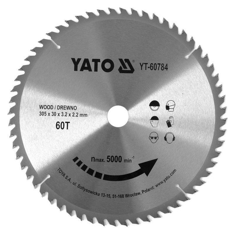 Tarcza do drewna 305x30 mm 60T YATO YT-60784 5000 rpm widiowa
