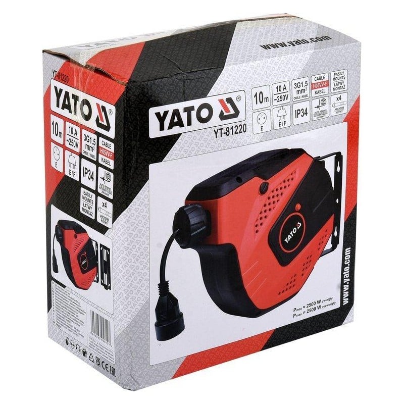 Przedłużacz Yato YT-81220 10m zwijak auto 3000W 3x1,5 IP20 1 gniazdo
