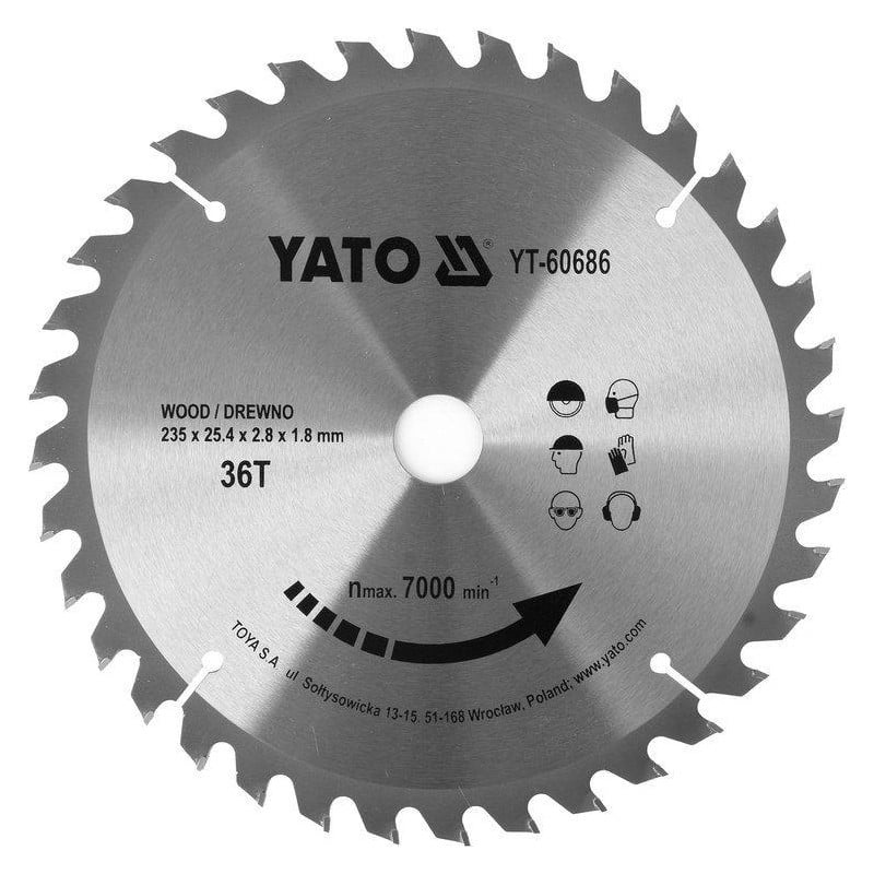 Tarcza do drewna 235x25,4 mm 36T YATO YT-60686 7000 rpm widiowa
