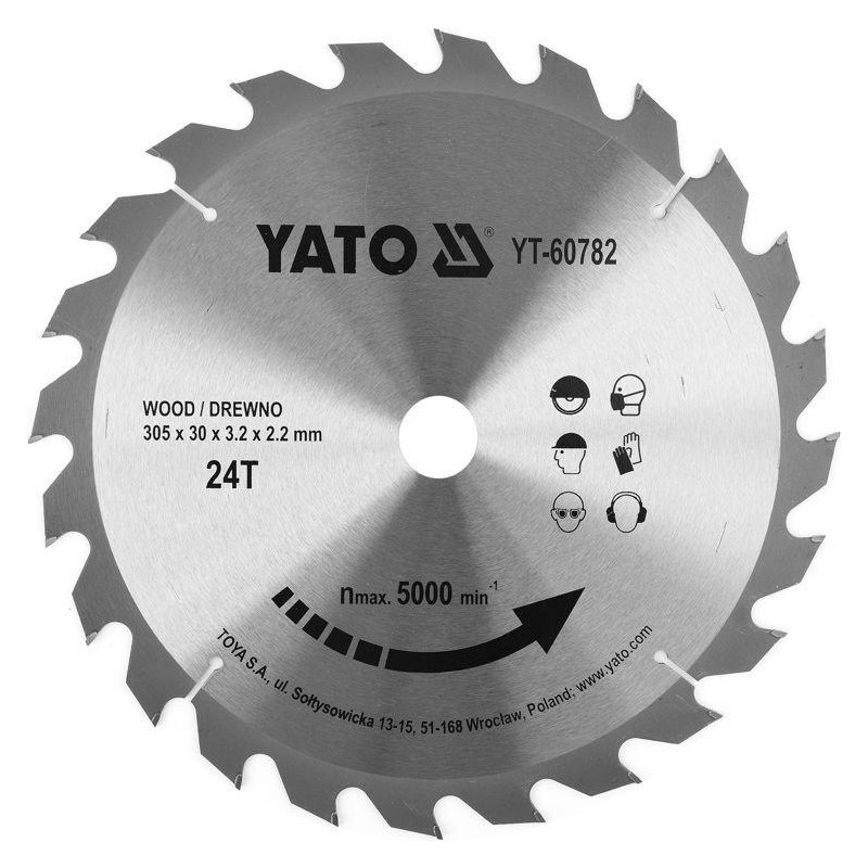 Tarcza do drewna 305x30 mm 24T YATO YT-60782 5000 rpm widiowa