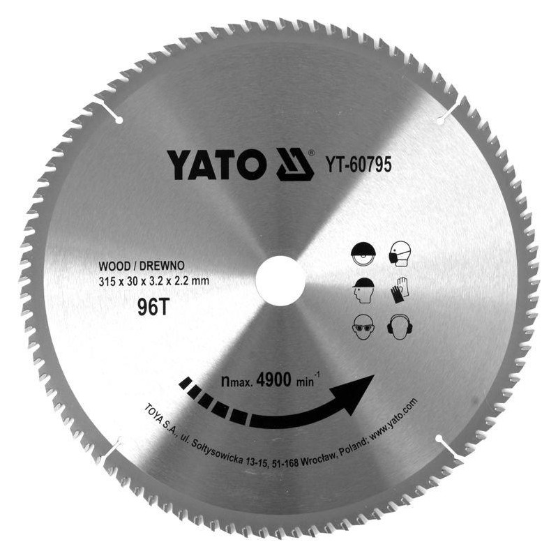 Tarcza do drewna 315x30 mm 96T YATO YT-60795 4900 rpm widiowa