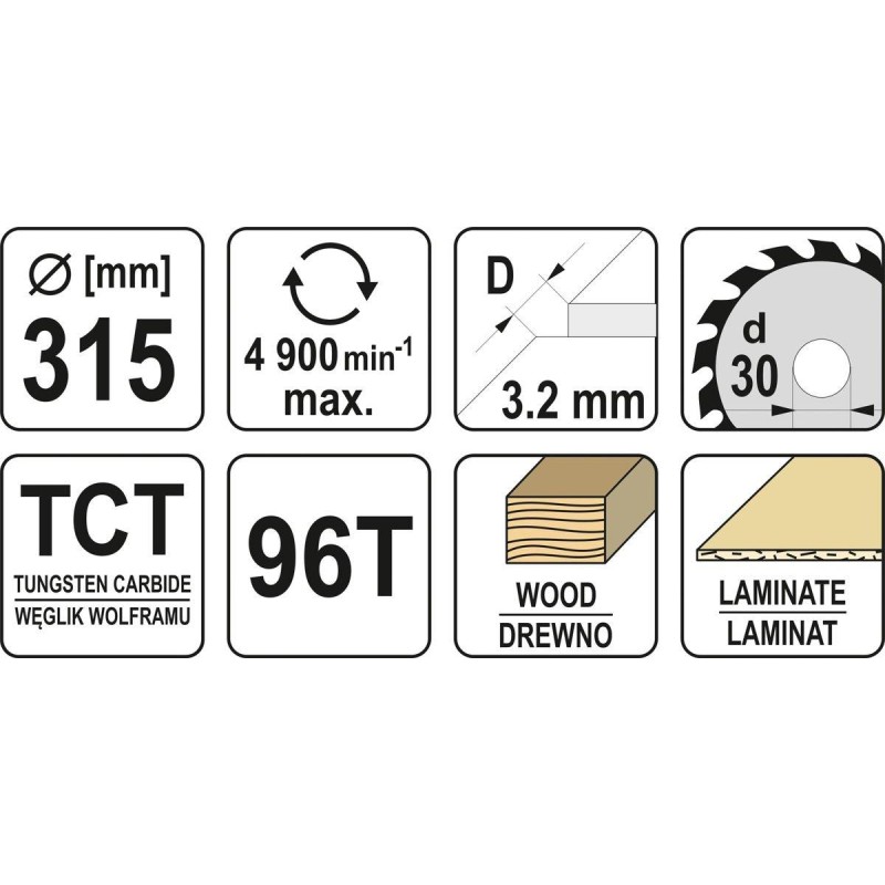 Tarcza do drewna 315x30 mm 96T YATO YT-60795 4900 rpm widiowa