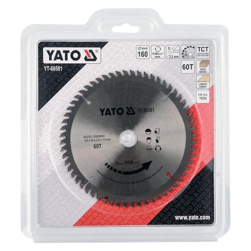 Tarcza do drewna 160x20 mm 60T YATO YT-60581 9500 rpm widiowa