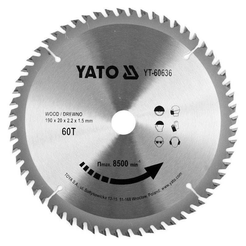 Tarcza do drewna 190x20 mm 60T YATO YT-60636 8500 rpm widiowa
