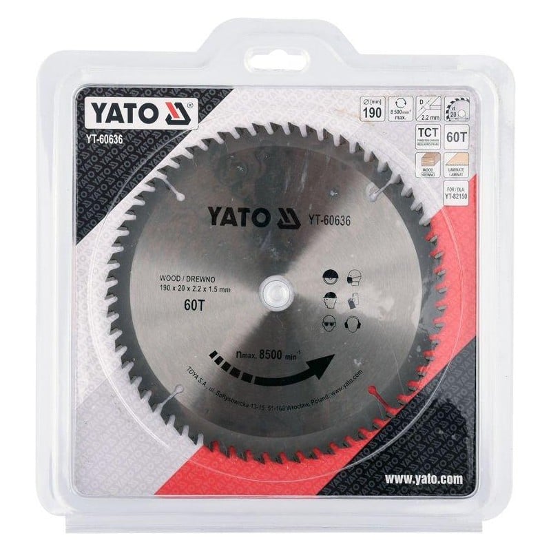 Tarcza do drewna 190x20 mm 60T YATO YT-60636 8500 rpm widiowa