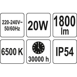 Reflektor LED YATO YT-81827 20W 1800lm IP54 czujnik ruchu 10m 6500K