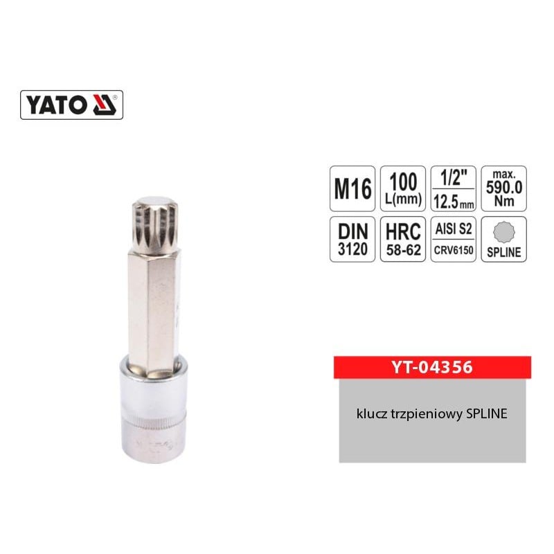 Klucz trzpieniowy YATO YT-04356 SPLINE 1/2'' M16 L-100mm