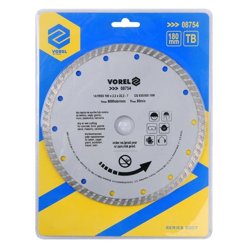 Tarcza diamentowa turbo VOREL 08754 180x2,2x22,2mm sucho/mokro