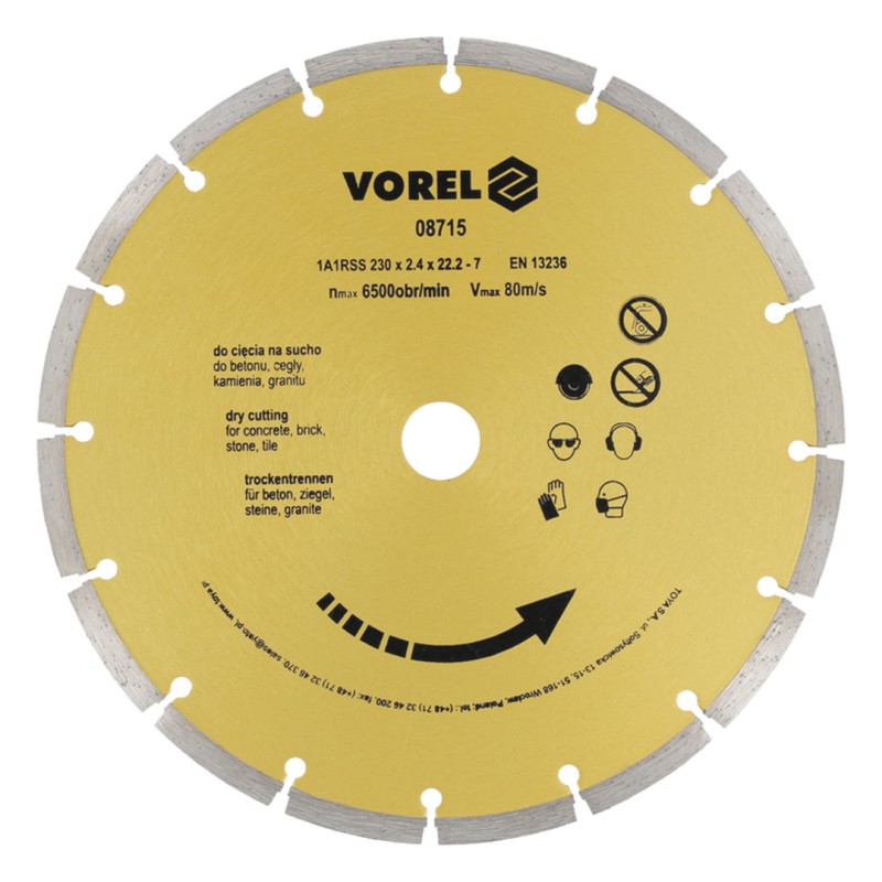 Tarcza diamentowa segmentowa VOREL 08715 230x2,4x22,2mm beton na sucho