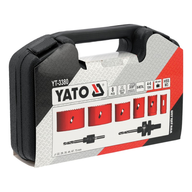 Zestaw bimetalowych otwornic YATO YT-3380 22-73mm 4-6TPI 40mm 8el. walizka