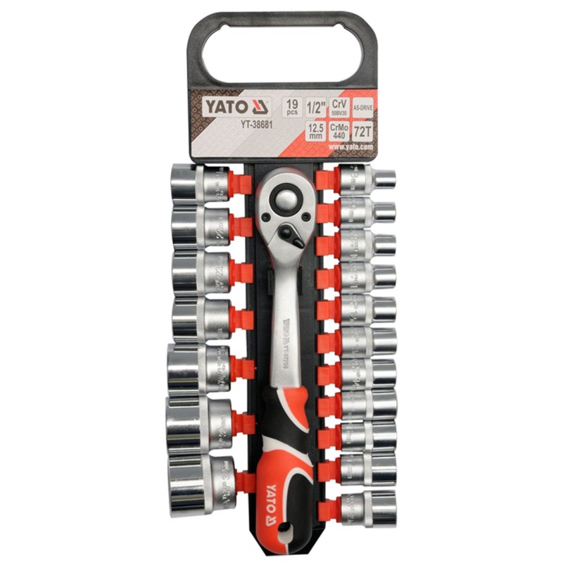 Komplet nasadek z grzechotką YATO YT-38681 AS-DRIVE 1/2’’ 72T 19 cz.