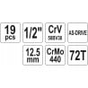 Komplet nasadek z grzechotką YATO YT-38681 AS-DRIVE 1/2’’ 72T 19 cz.