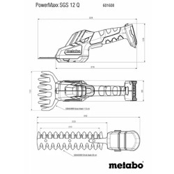 Akumulatorowe nożyce do krzewów i trawy Metabo PowerMaxx SGS 12 Q 601608850 12V BODY