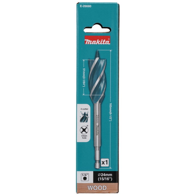 Wiertło do drewna Makita E-26680 24x165mm 1/4'' Hex 4-ost 4-kraw 1 sztuka