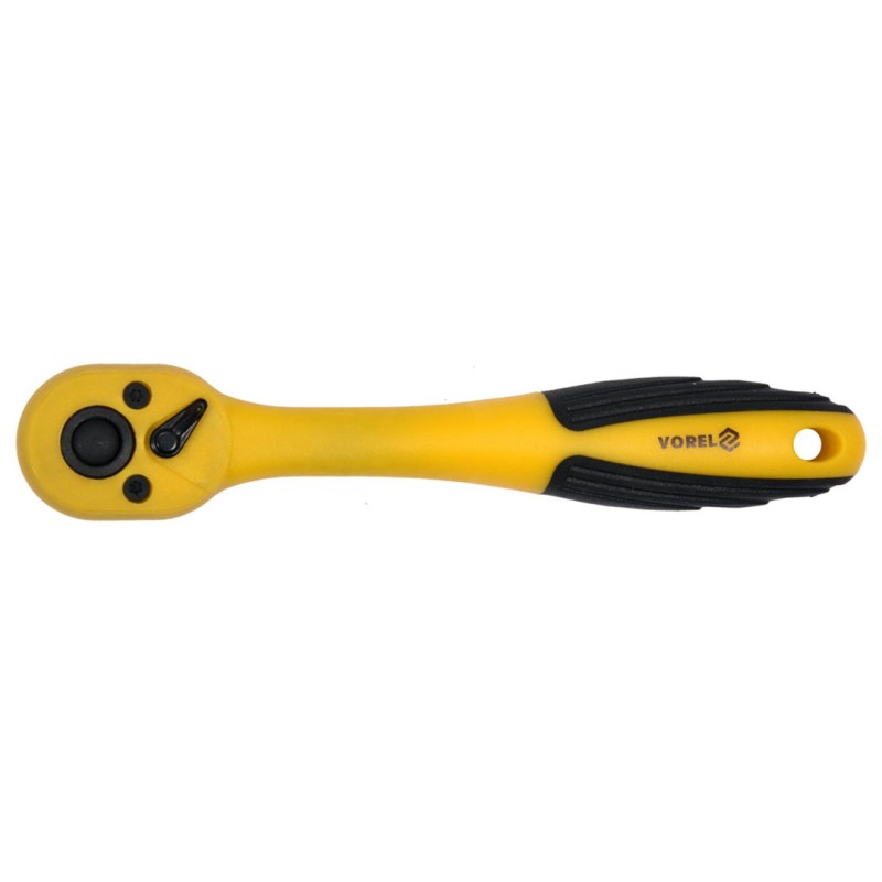 Grzechotka wygięta VOREL 53575 CrV 1/4’’ 155mm powlekana PP 72zęby żółta