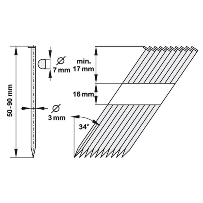 Gwoździe na taśmie YATO YT-0935 34° 50x3mm do YT-0923, 0927 500 szt.