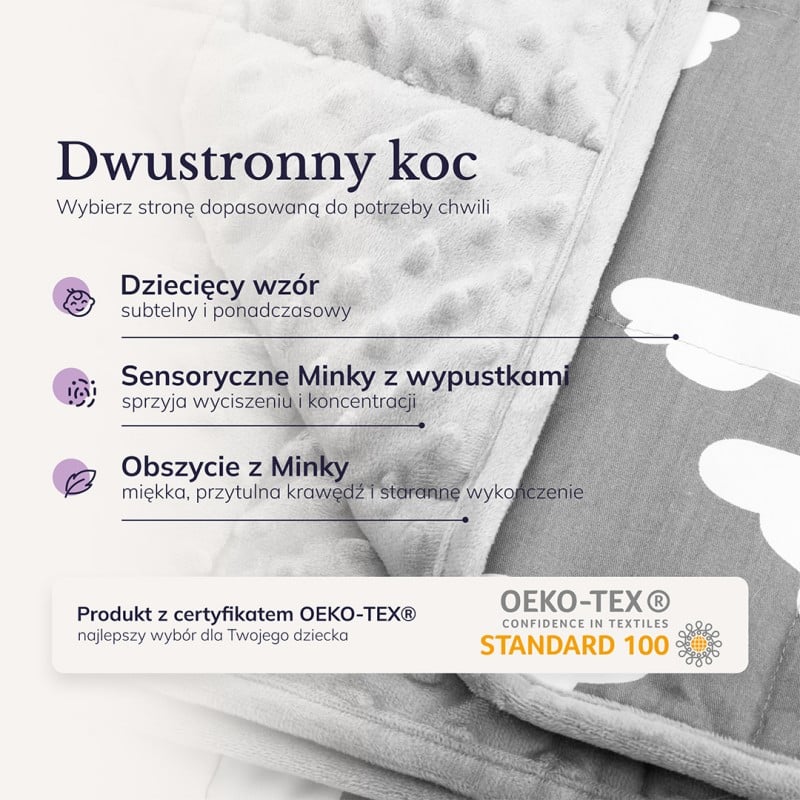 Koc sensoryczny, kołdra obciążeniowa dla dzieci 120×90 cm, 2,4 kg OEKO-TEX