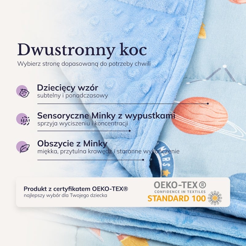 Koc sensoryczny, kołdra obciążeniowa dla dzieci 120×90 cm, 2,4 kg OEKO-TEX