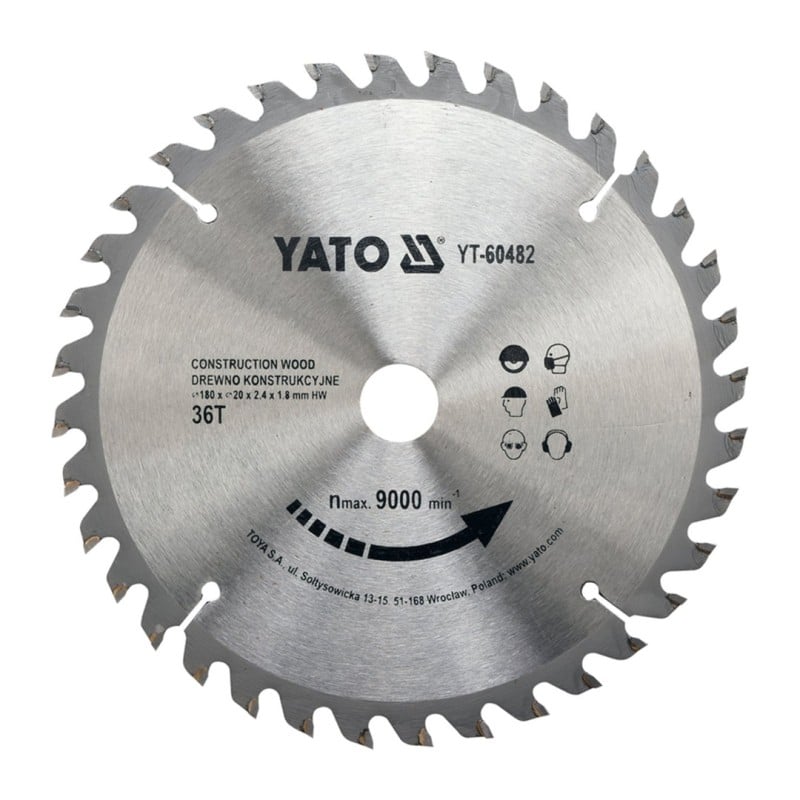 Piła tarczowa do drewna YATO YT-60482 180x20x1,8mm T36 z widią