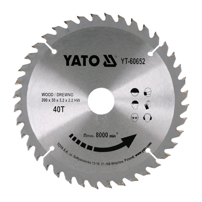 Piła tarczowa do drewna YATO YT-60652 200x30x2,2mm T40 z widią