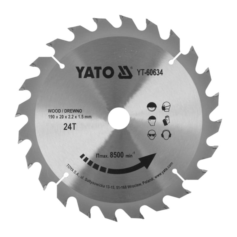 Piła tarczowa do drewna YATO YT-60634 190x20x1,5mm T24 z widią