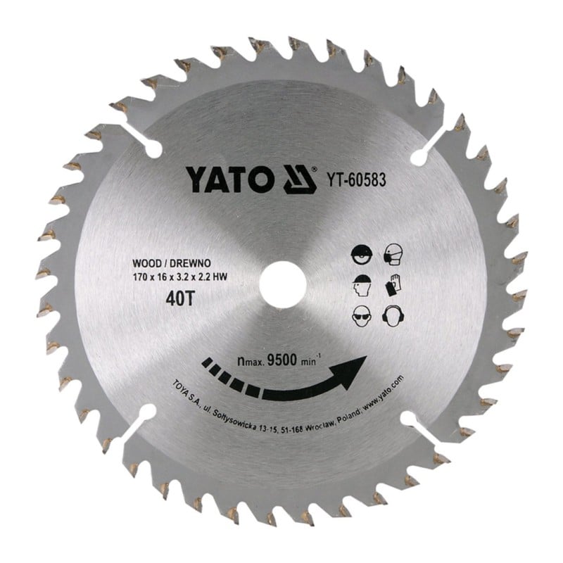 Piła tarczowa do drewna YATO YT-60583 170x16x2,2mm T40 z widią