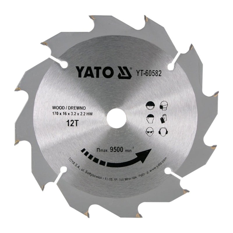 Piła tarczowa do drewna YATO YT-60582 170x16x2,2mm T12 z widią