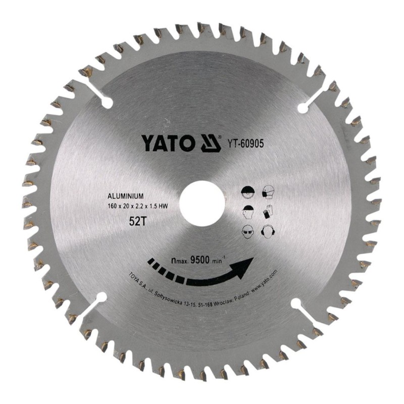 Piła tarczowa widiowa do aluminium YATO YT-60905 160x20x1,5mm T52