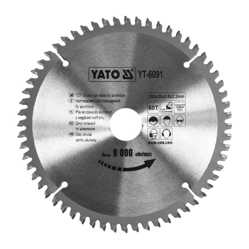 Piła tarczowa widiowa do aluminium YATO YT-6091 200x30x2,2mm 60T