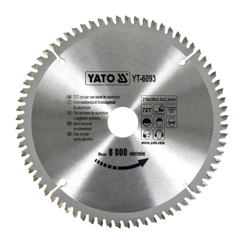 Piła tarczowa widiowa do aluminium YATO YT-6093 210x30x2,2mm 72T