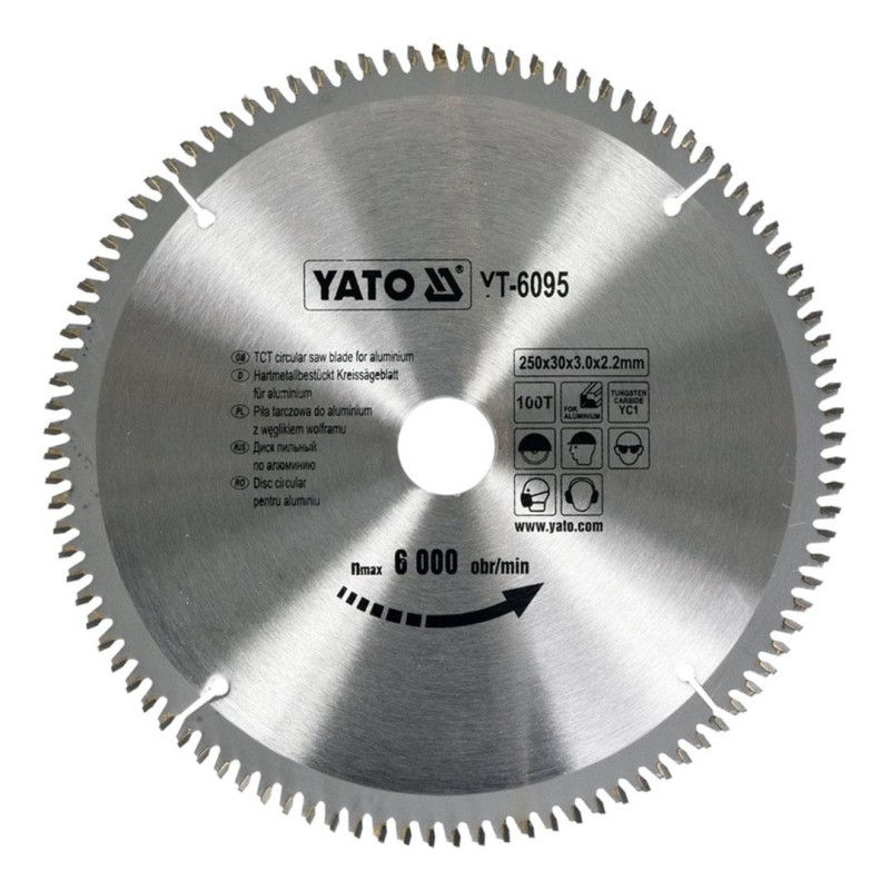 Piła tarczowa widiowa do aluminium YATO YT-6095 250x30x2,2mm 100T