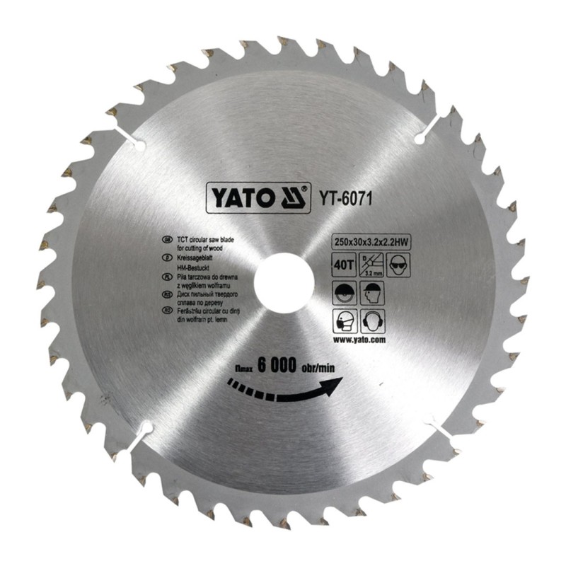 Piła tarczowa do drewna YATO YT-6071 250x30x2,2mm 40T z widią