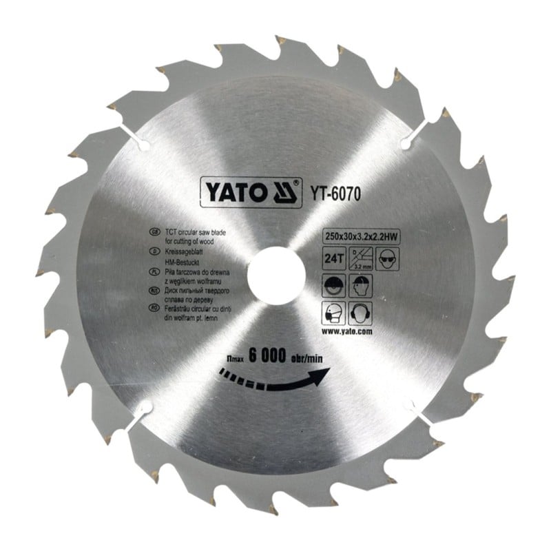 Piła tarczowa do drewna YATO YT-6070 250x30x2,2mm 24T z widią