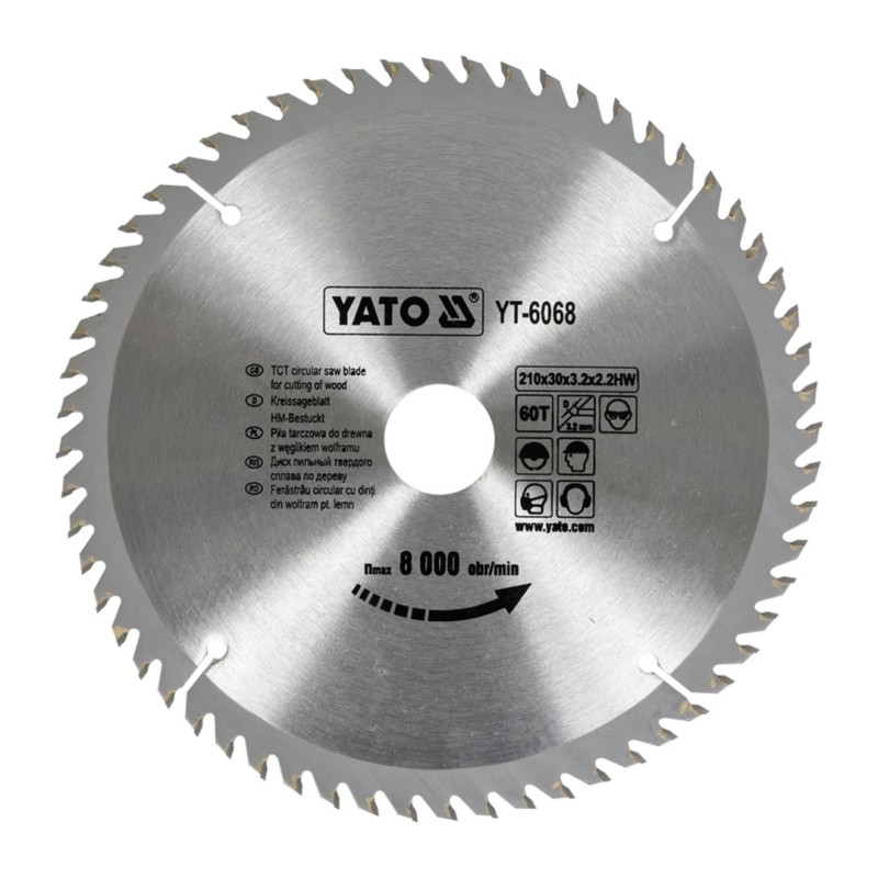 Piła tarczowa do drewna YATO YT-6068 210x30x2,2mm 60T z widią