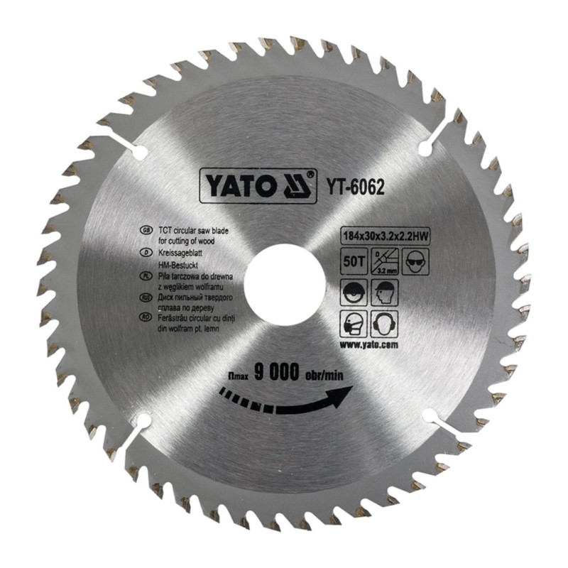 Piła tarczowa do drewna YATO YT-6062 184x30x2,2mm 50T z widią