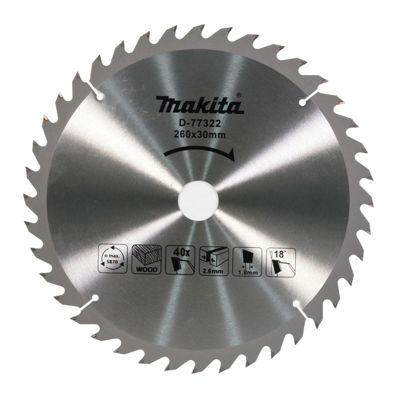 Piła tarczowa do drewna Makita D-77322 TCT 260x30x2,6mm 40T z widią