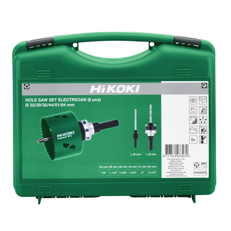 Zestaw otwornic bimetalowych HiKOKI 4101072 22-64mm 2trzpienie walizka 9el.
