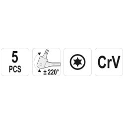 Zestaw kluczy dwustronnych TORX z przegubem YATO YT-05320 CrV 220° 5szt.