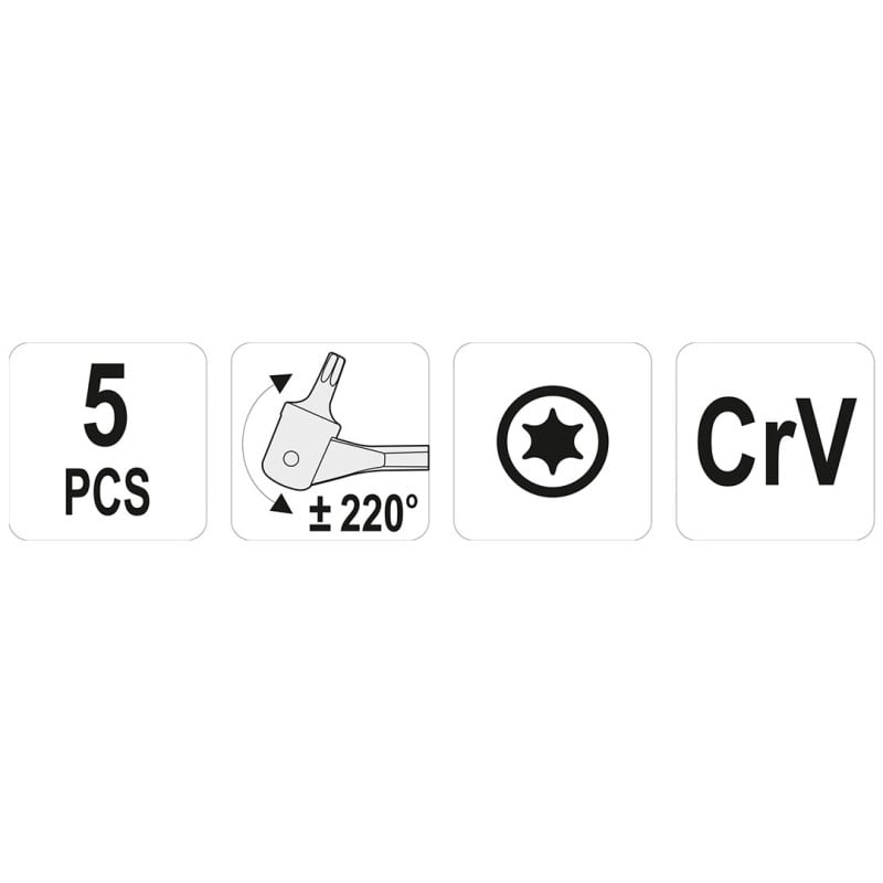 Zestaw kluczy dwustronnych TORX z przegubem YATO YT-05320 CrV 220° 5szt.