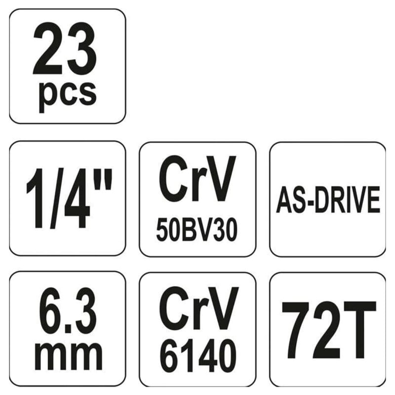 Zestaw narzędziowy YATO YT-14421 AS-DRIVE CrV 1/4’’ 23elem. walizka