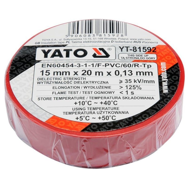 Taśma elektroizolacyjna Yato YT-81592 15mm x 20m PVC czerwona 0,13mm