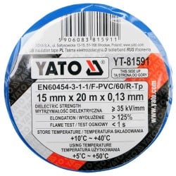Taśma elektroizolacyjna Yato YT-81591 15mm x 20m PVC niebieska 0,13mm